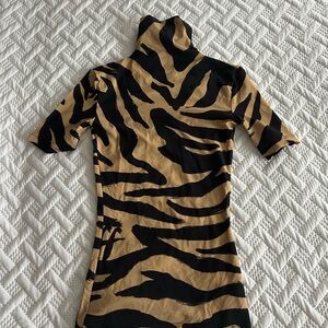 Off-White Black and Tan Patterned Turtleneck Top